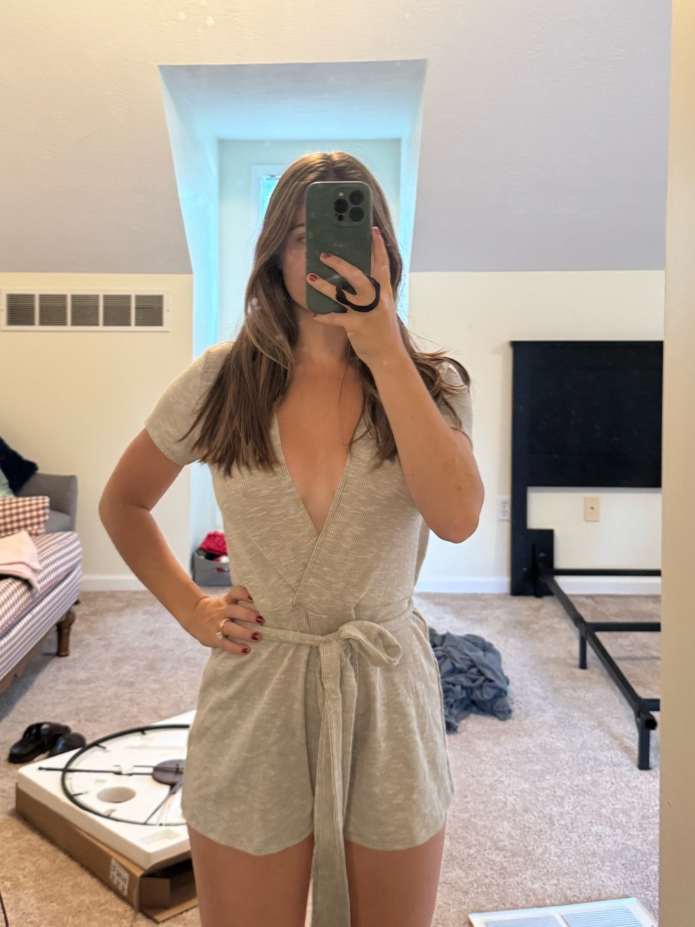 Blue Blush Light Grey Wrap Romper